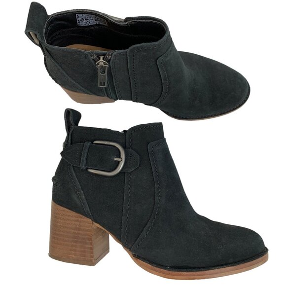 UGG Leahy Womens Size US 7 Black Suede Chunky Heel Size Zip Booties EUC 7089 - Picture 1 of 16